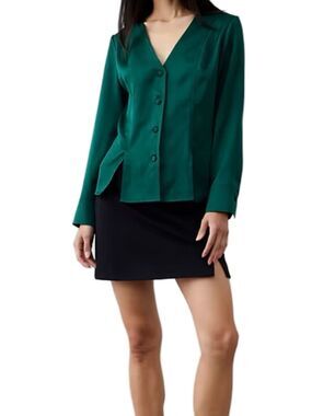 Banana Republic Emerald Green V-Neck Button Front Blouse, Size 4